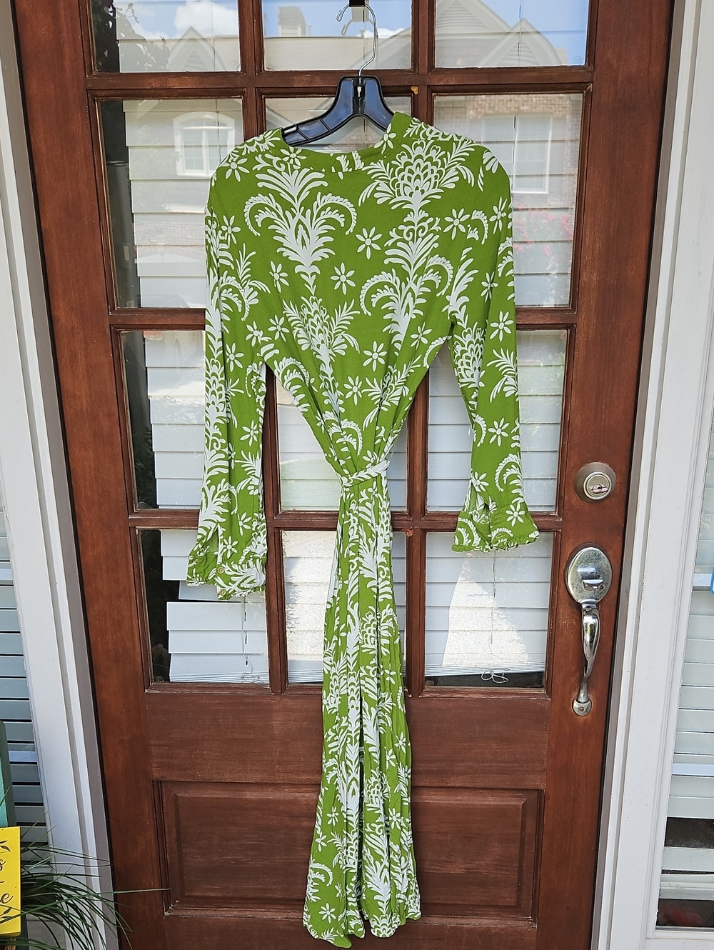 Zara Lilou Vacation Coastal Belted Midi Floral Green Resort Long Sleeve Dress - Picture 6 of 8
